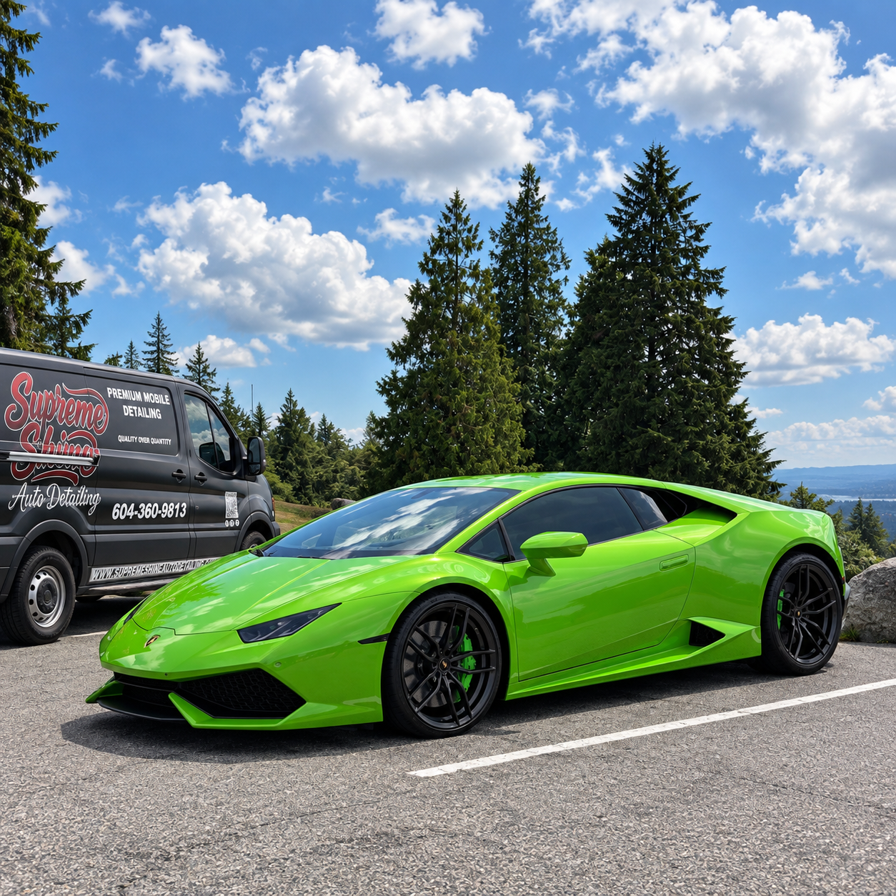 Luxury vehicle in a dark detailing garage