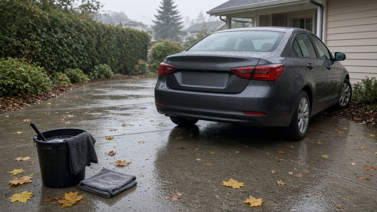 Clean vehicle exterior after a scheduled maintenance detailing visit on a damp October day in Metro Vancouver